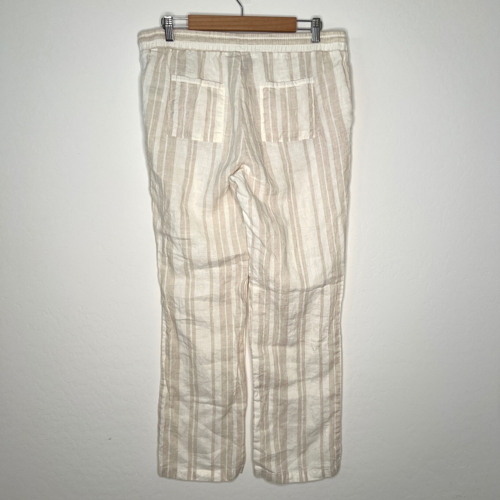 Ellen‎ Tracy Linen Pants Women Size M Tan White Striped Drawstring Straight Leg - Picture 4 of 10